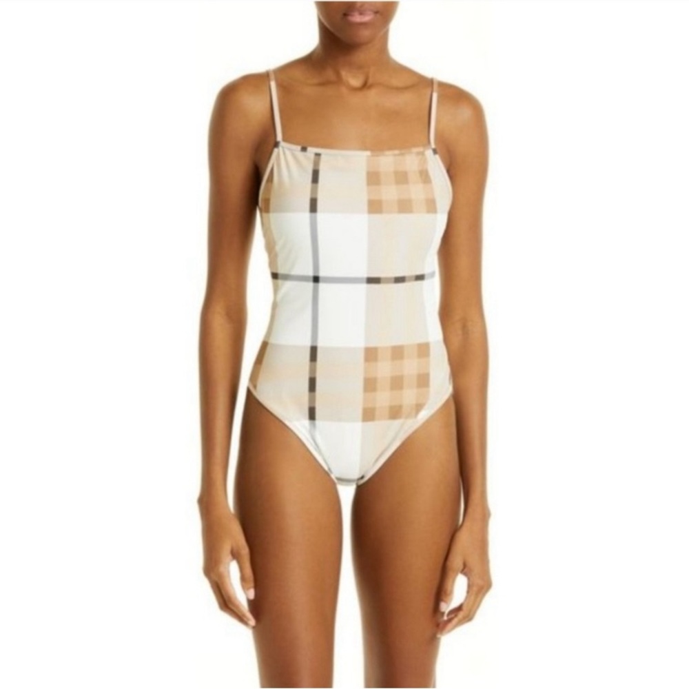 BURBERRY  Ladies Frosted White Check Delia One-Piece Swimsuit